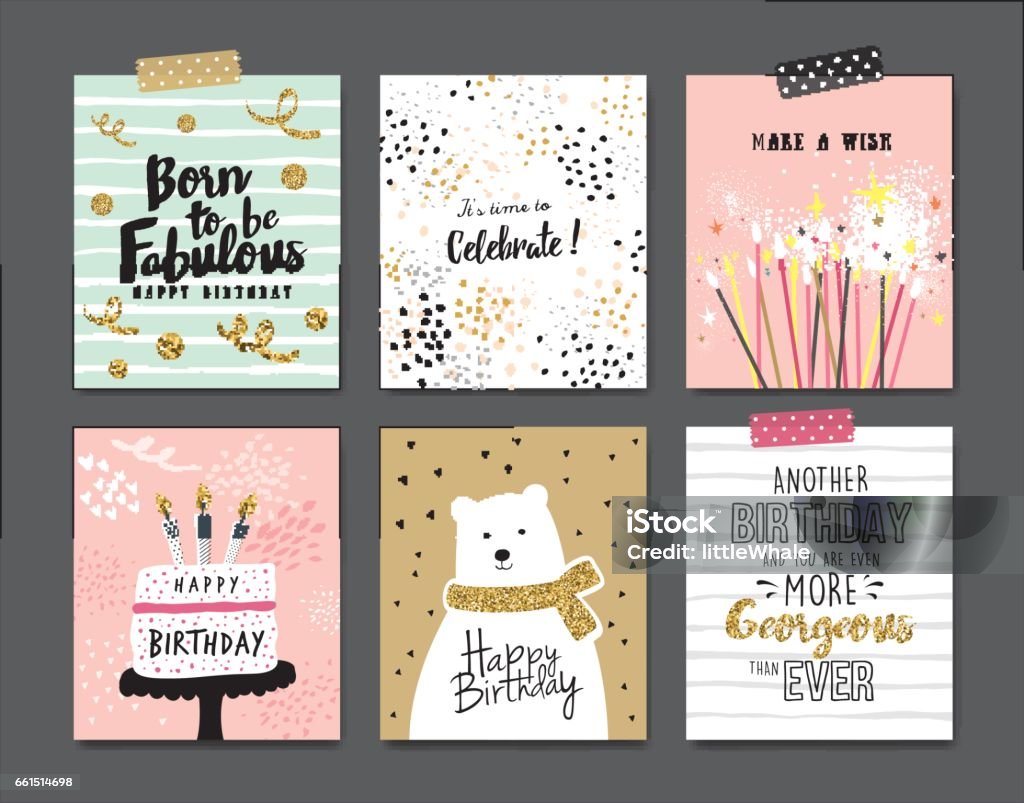 Birthday cards Set of birthday greeting cards Birthday stock vector