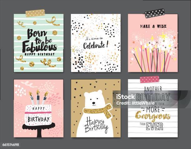 Birthday Cards Stock Illustration - Download Image Now - Birthday, Candle, Gold - Metal