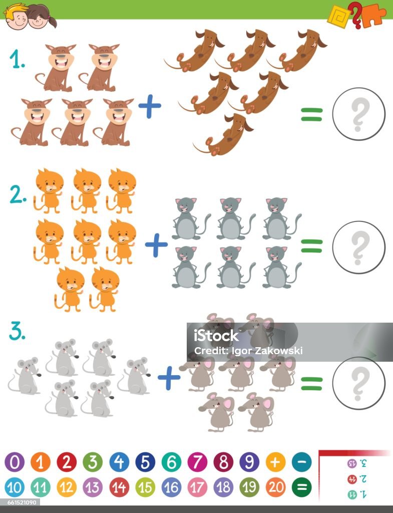Cartoon Addition Addition Maths Activity For Kids Stock Illustration - Download Image ...