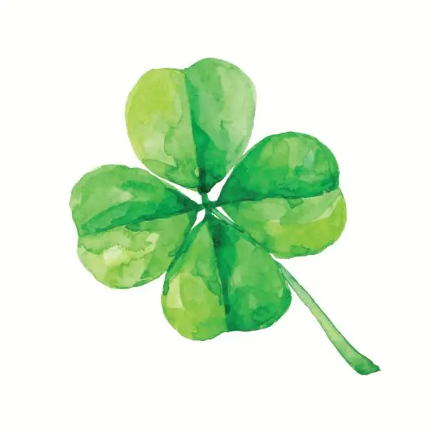 Vector illustration of Watercolor Four Leaf Clover