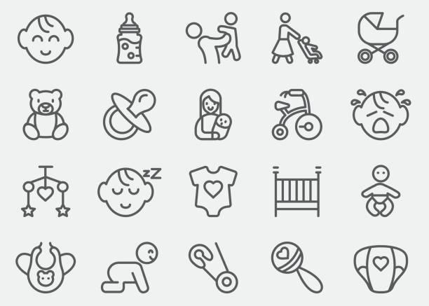 Baby Line Icons | EPS10 Baby Line Icons  flat shoe stock illustrations