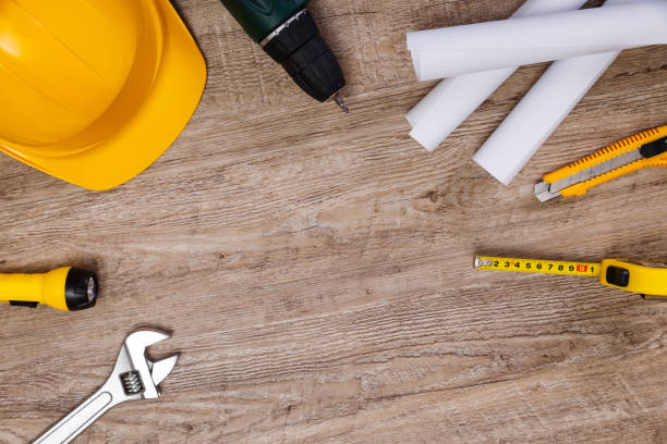 istock Helmet, screwdriver and flashlight. Wrench. 661532574