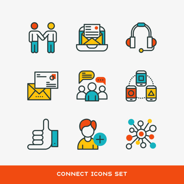 Thin lines connection icons outline set of big data center group cloud computing system internet protection password access technical instrument vector illustration Thin lines connection icons outline set of big data center group cloud computing system internet protection password access technical instrument vector illustration. Modern design simple logo concept. environment computer cloud leadership stock illustrations