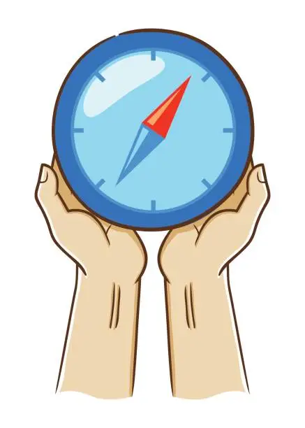 Vector illustration of Two Hand Holding A Compass