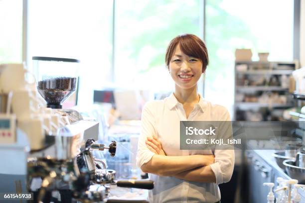 A Young Woman Is An Owner Of The Cafes Stock Photo - Download Image Now - Japan, Owner, Only Women