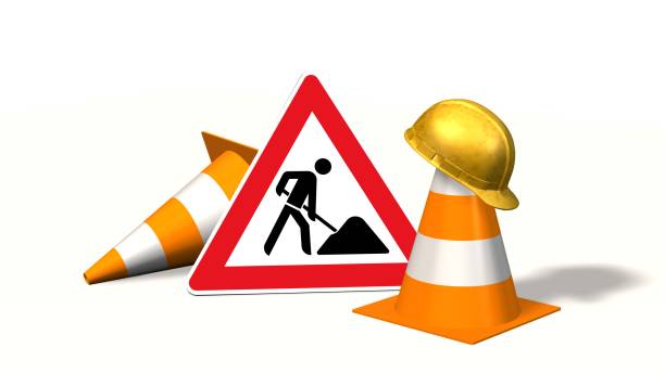 istock Construction site, construction site sign with pylons and safety helmet  isolated on white 661574914