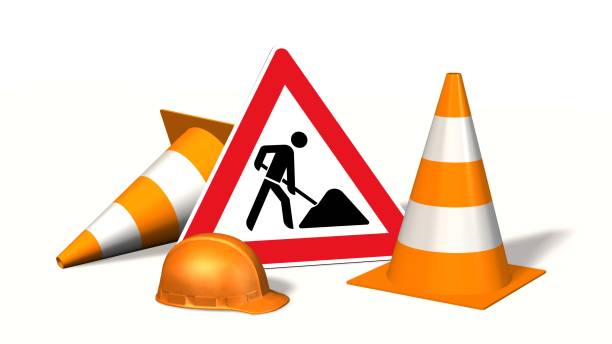 istock Construction site, construction site sign with pylons and safety helmet  isolated on white 661574918