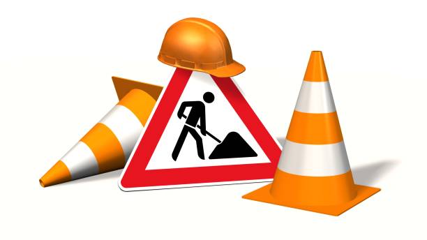 istock Construction site, construction site sign with pylons and safety helmet  isolated on white 661575374