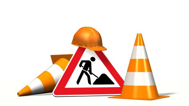 istock Construction site, construction site sign with pylons and safety helmet  isolated on white 661575378
