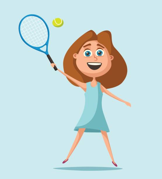 kleine tennisspieler. cartoon-vektor-illustration - women little girls teenage girls one person stock-grafiken, -clipart, -cartoons und -symbole