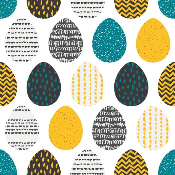 illustrazioni stock, clip art, cartoni animati e icone di tendenza di motivi decorativi senza cuciture con uova - easter egg illustrations