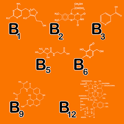 Vitamins Group B Set Healthy Life Concept Vitamin B1 B2 B3 B5 B6 B12 Illustration Structural Chemical Formula Collection Meds For Heath Beauty Ads Stock Illustration - Download Image Now -