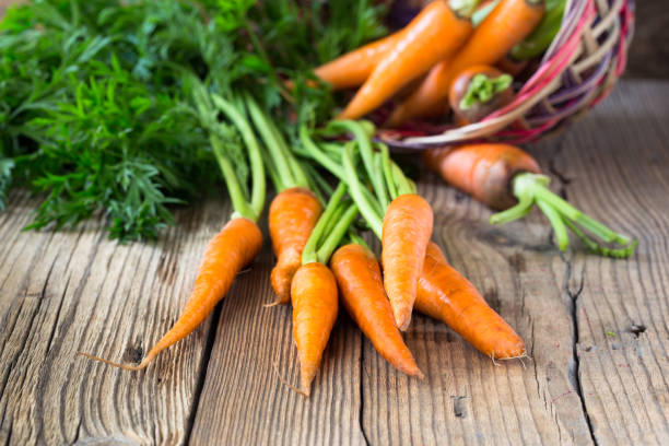 istock Fresh vegetables carrot on  wooden background 661618206