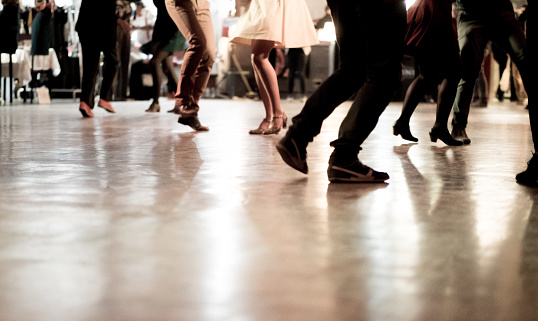 Dance hall with swing dancers