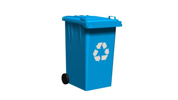 istock blue Recycle bin with recycle sign isolated on white 661652212