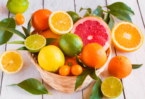istock Citrus fruits (grapefruit, oranges, lime, lemon) in basket 661692596