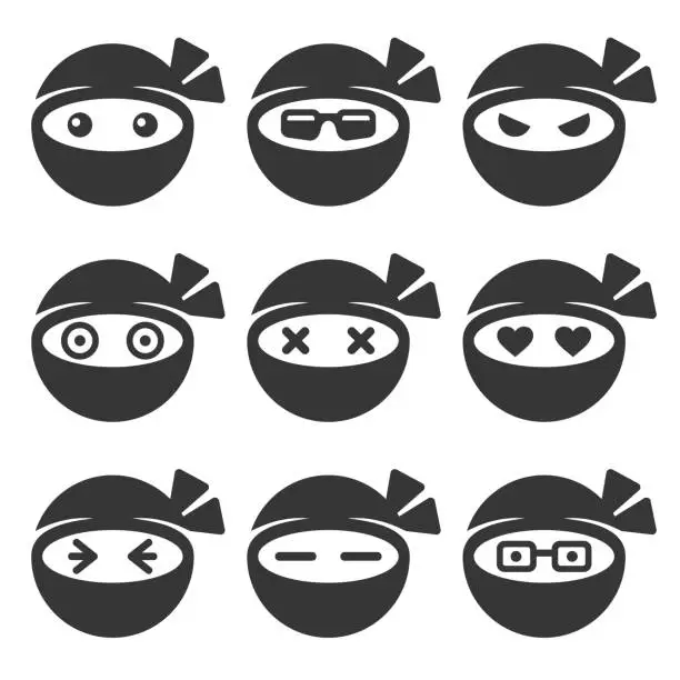 Vector illustration of Ninja Face Icons Set