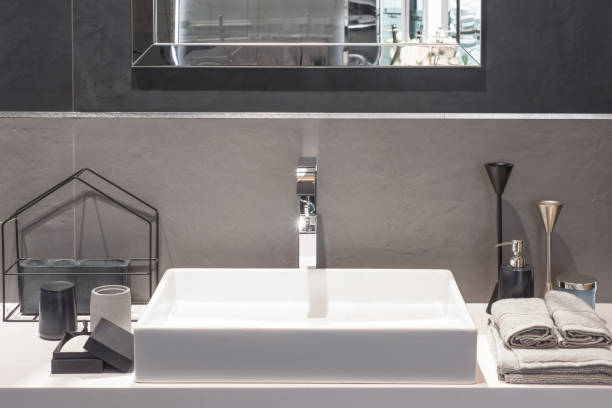 istock Bathroom interior with sink and faucet 661719706