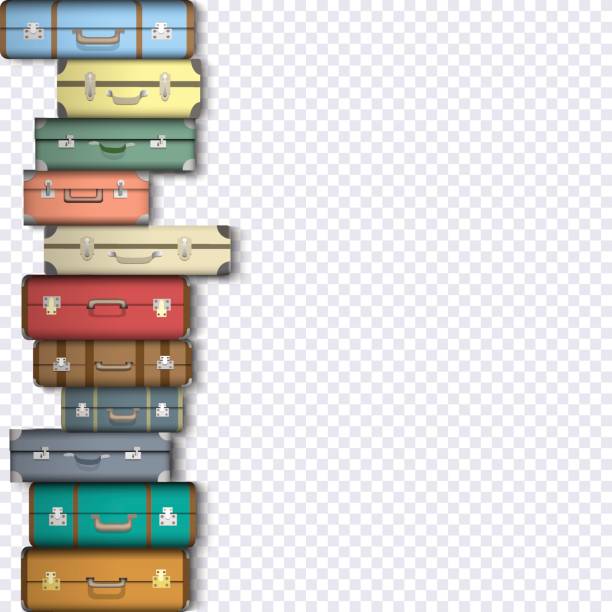 zestaw walizek na przezroczystym tle - suitcase old fashioned road retro revival stock illustrations