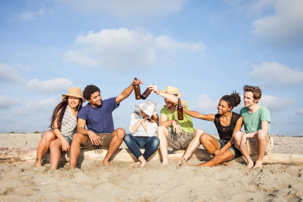 Friends on the beach during vacations in Italy.