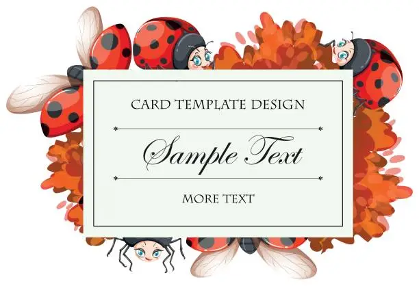 Vector illustration of Card template with ladybugs