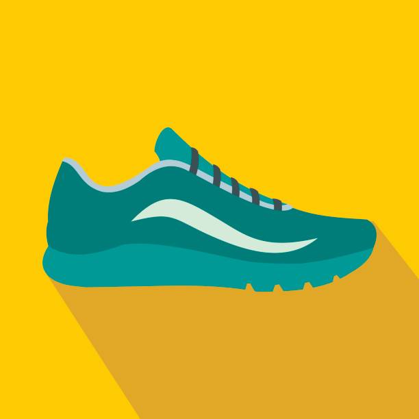 ilustraciones, imágenes clip art, dibujos animados e iconos de stock de icono de zapatos de deporte azul, estilo plano - zapatilla