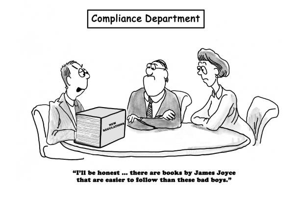 New Regulations Business cartoon about new regulations that are as difficult to follow. lawyer cartoon stock illustrations