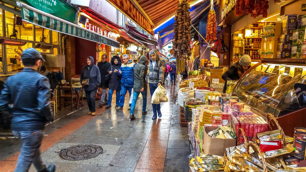 View of Kadikoy street bazaar stock photo