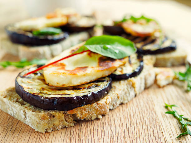 istock Vegetarian grilled aubergine open sandwich 661815712