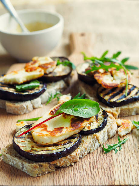 istock Vegetarian grilled aubergine open sandwich 661815790