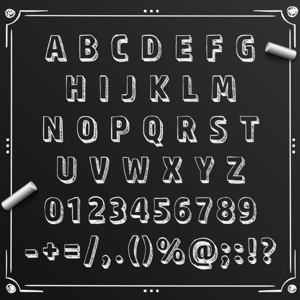 illustrazioni stock, clip art, cartoni animati e icone di tendenza di carattere abc dello schizzo alla lavagna, lettera impostata, illustrazione vettoriale - alphabetical order alphabet abc chalk