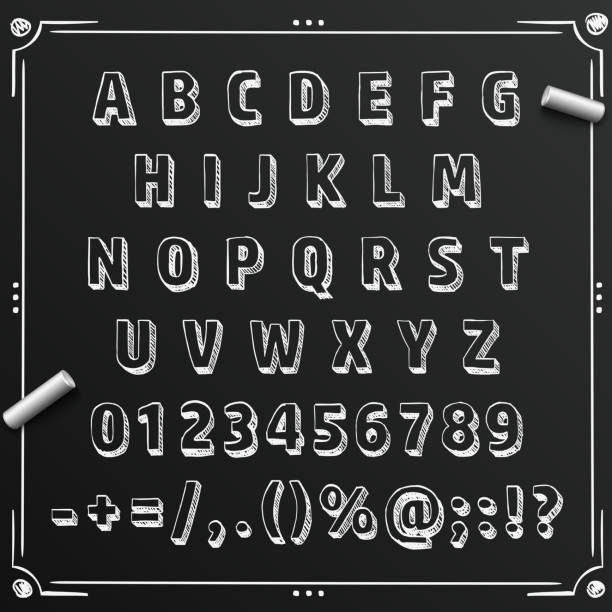 칠판 스케치 글꼴 알파벳 기호 설정 편지, 벡터 일러스트 레이 션 - alphabetical order alphabet abc chalk stock illustrations