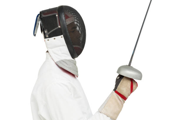 istock Man wearing fencing suit practicing with sword 661885976