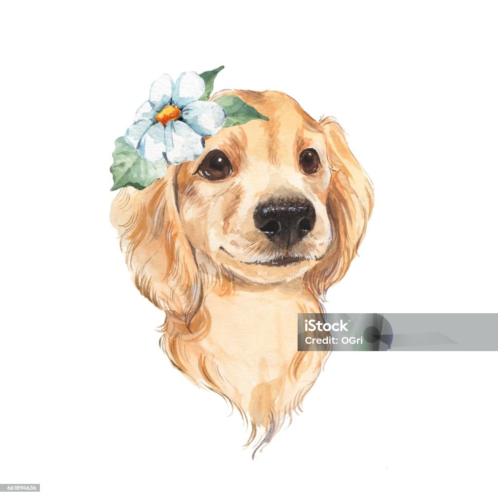 Cute Cartoon Dog Watercolor Illustration Stock Illustration - Download  Image Now - Dog, Watercolor Painting, Portrait - iStock