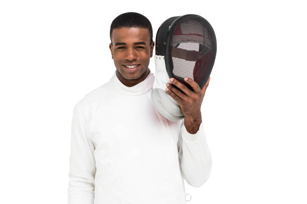 istock Swordsman holding fencing mask 661894710