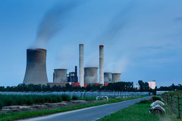 Lignite power plant with access road stock photo