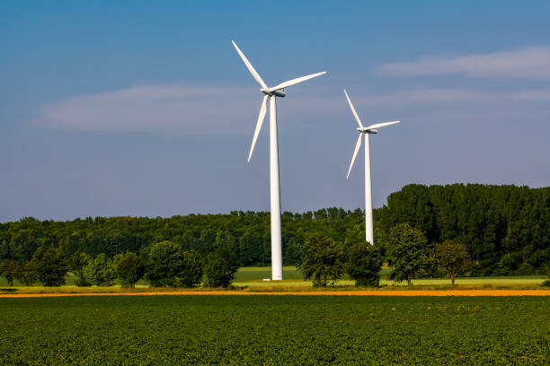 Wind power plant, energy revolution, renewable energy stock photo