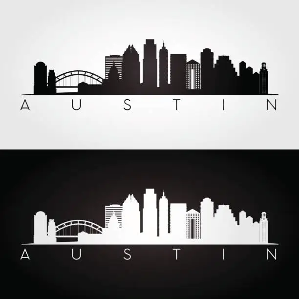 Vector illustration of Austin USA skyline and landmarks silhouette
