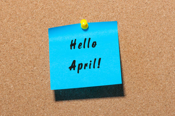 istock Hello April - notice pinned at cork notice board 661939202