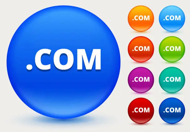 Vector illustration of .com Icon on Shiny Color Circle Buttons