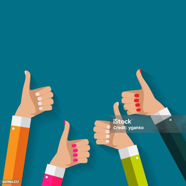 Flache Bauform Thumbs Up Hintergrund Vektorillustration Stock Vektor Art und mehr Bilder von Daumen hoch