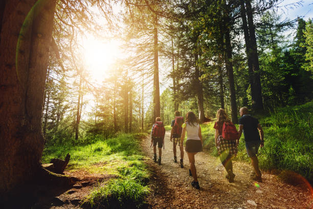 avonturen op de dolomieten: familie samen - wandelen stockfoto's en -beelden