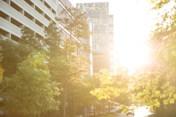 istock Sunset on downtown city road with skyscraper. 662032872