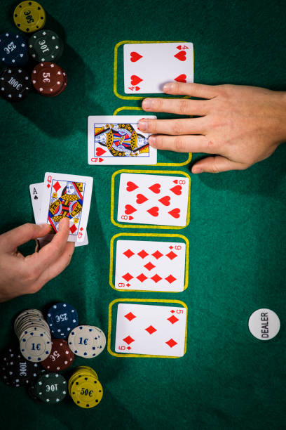 istock Poker concept with cards on green table. Hand-ranking categories: One-pair 662087504