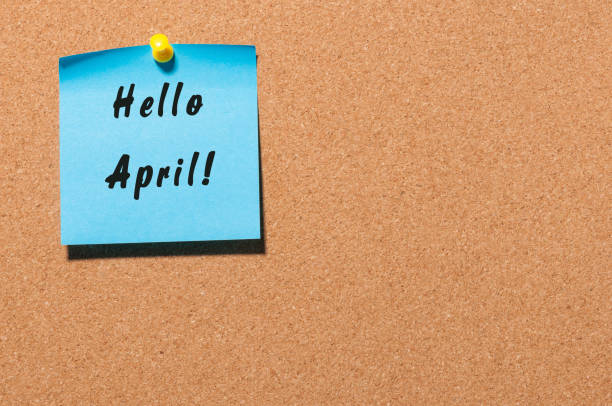 istock Hello April - notice pinned at cork notice board with empty space for text 662110722