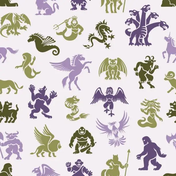 Vector illustration of Mythical Creatures Pattern