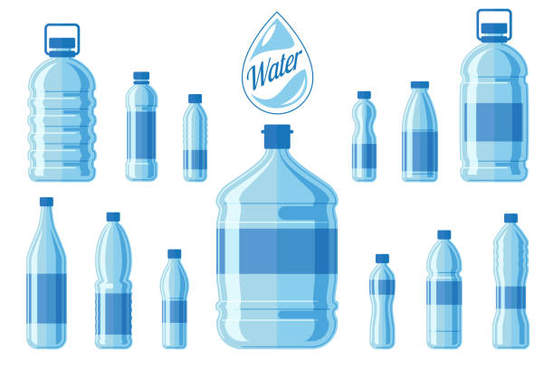 plastikflasche wasser gesetzt isolierten auf weißen hintergrund. gesunden agua-flaschen-vektor-illustration - wasserflasche stock-grafiken, -clipart, -cartoons und -symbole