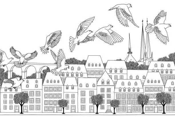 Vector illustration of Birds over Luxembourg