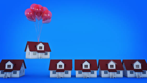 istock Balloons Raising Up an House Isolated. 662173884