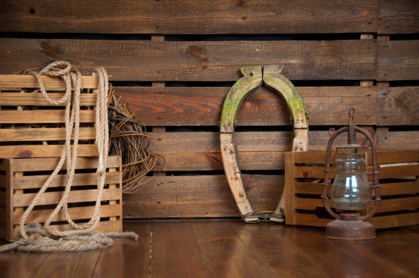 Still in cowboy style on wooden boards stock photo